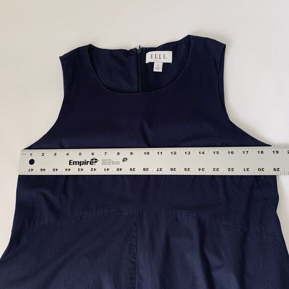 Elle Dress Women 12 Navy Blue Sleeveless Hi Low Hem Cotton Stretch Flowy Nautic - Picture 7 of 11